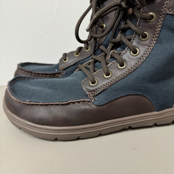 Lems Boulder Boots Size 42 Blue Brown Leather Mesh Barefoot Wide Toe - Picture 8 of 16